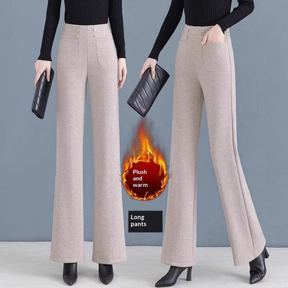 Womens Fallwinter Fleece-lined Slimming Bootcut Pants New Style