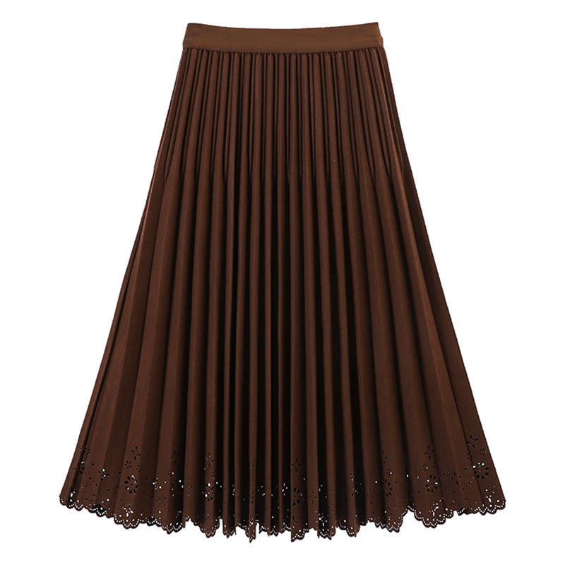Simple Hollow Lace Midi Skirt Women