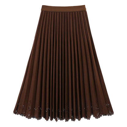 Simple Hollow Lace Midi Skirt Women
