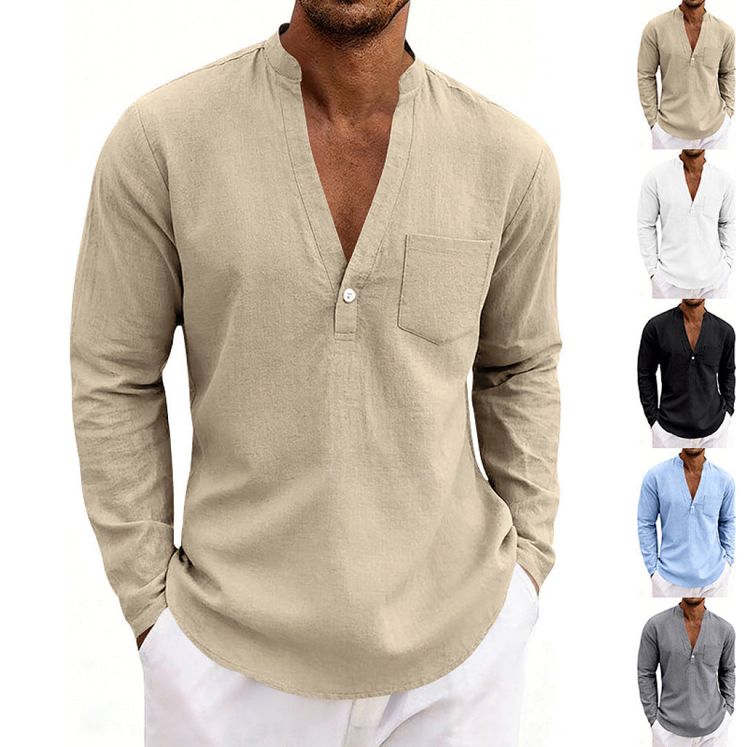 SpringAutumn Loose Linen Men's Casual Breathable Long-Sleeve