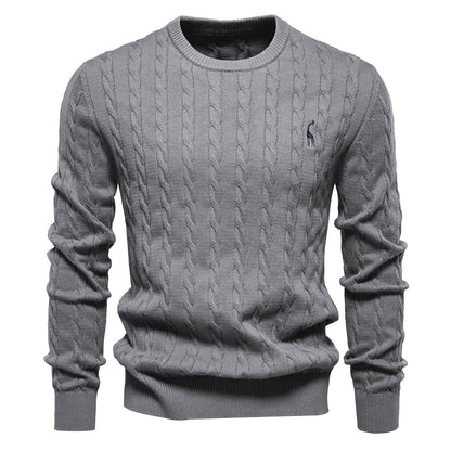 2026 Autumn And Winter New Cross-border Foreign Trade High Quality Men's Sweater Pullover Fawn Embroidery Solid Color Sweater For Men