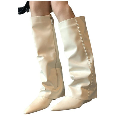 Pointed-toe Wedge High-top Thigh-high Boots