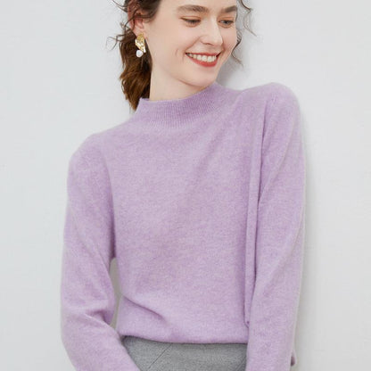 Half-high-neck Solid-color Loose-fit Pullover Knit Sweater