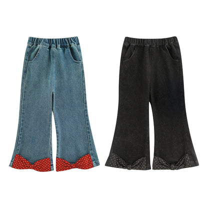 Girls' Children's Polka-dot Bow Flare Pants