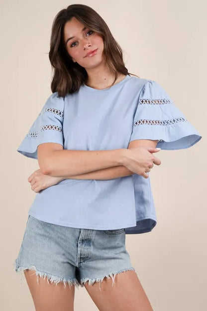 VERY J Lace Trim Sleeve Top
