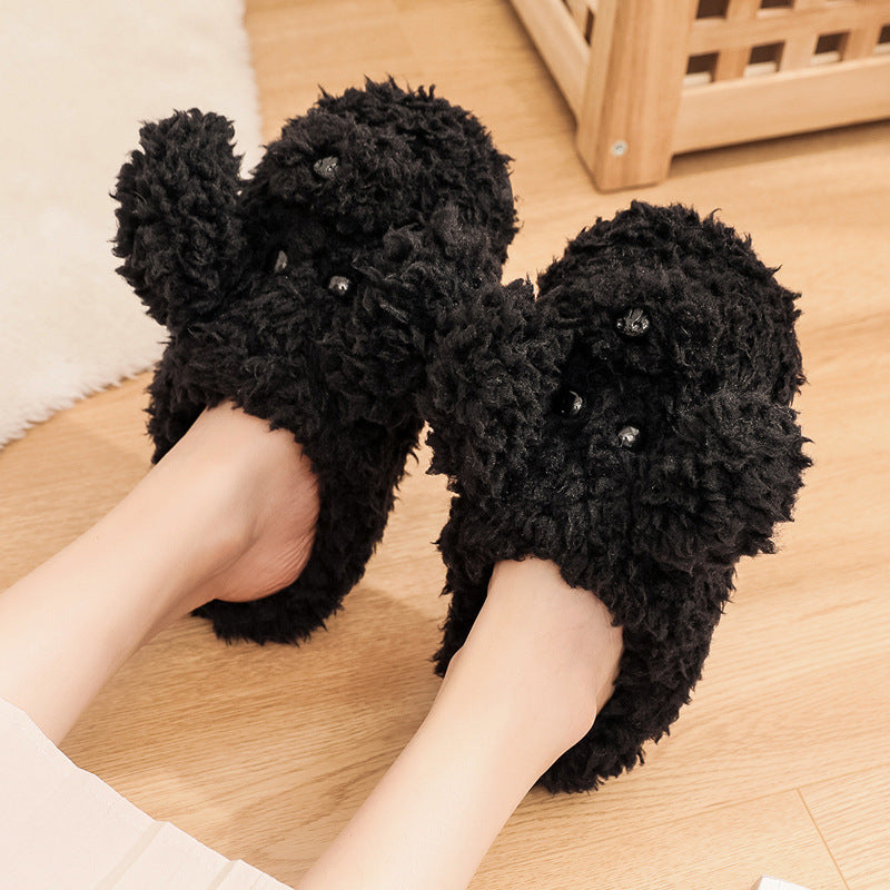 Winter Pack Heel Cotton Shoes Women's Cartoon Furry Slippers