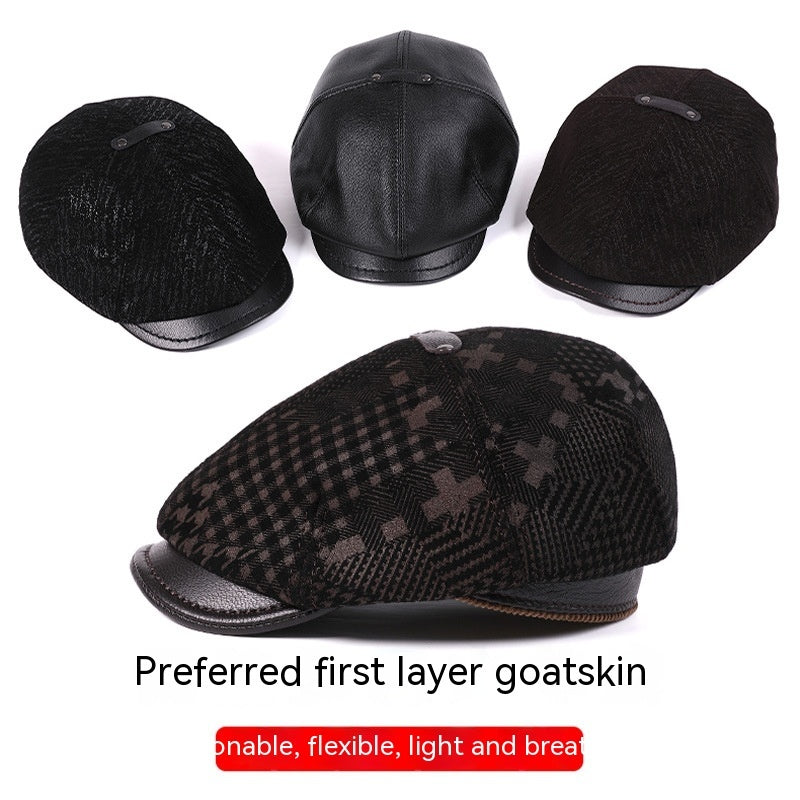 Men's Sheepskin Peaked Beret Newsboy Leather Hat