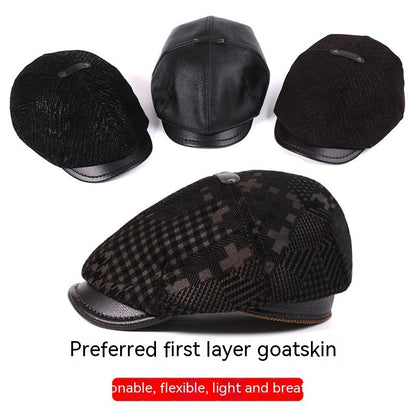 Men's Sheepskin Peaked Beret Newsboy Leather Hat