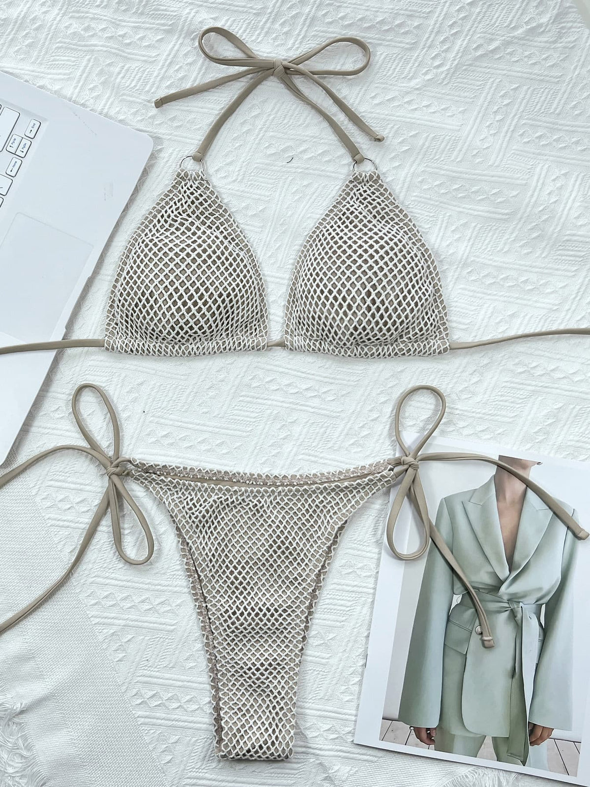 Halter Neck Tie Back Bikini Set For Women