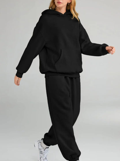 Full Size Kangaroo Pocket Hoodie and Joggers Set Plus Size