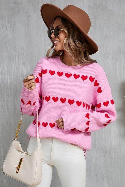Angel Wings Heart Round Neck Long Sleeve Sweater for Women