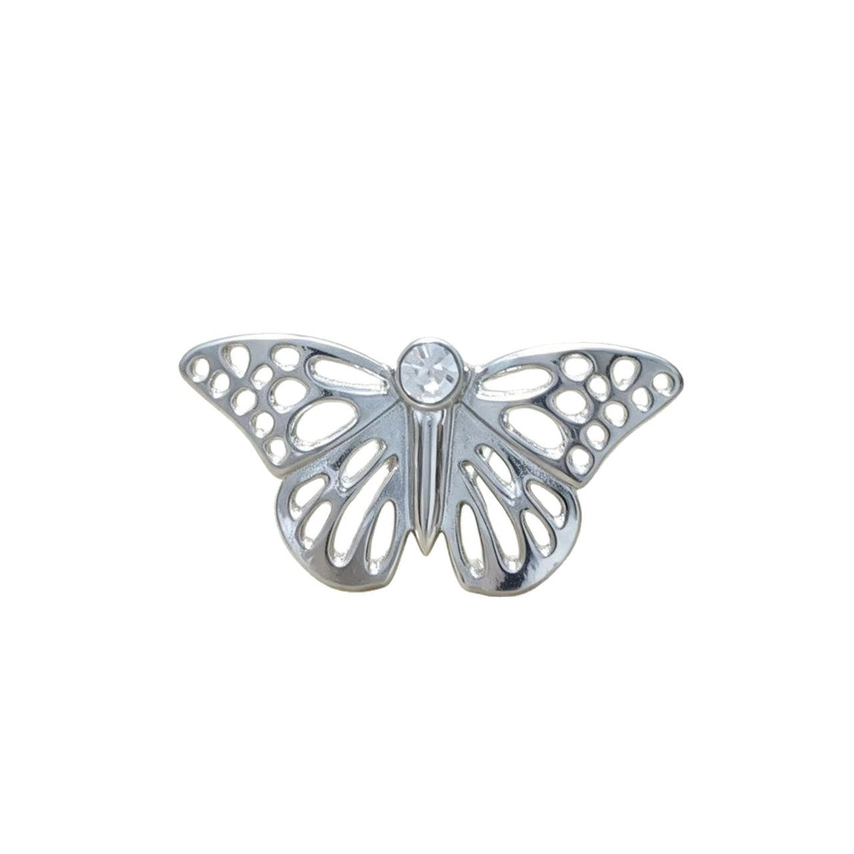 Silver Butterfly Brooch Hollowed-Out Zircon Pin