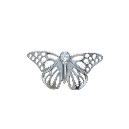 Silver Butterfly Brooch Hollowed-Out Zircon Pin