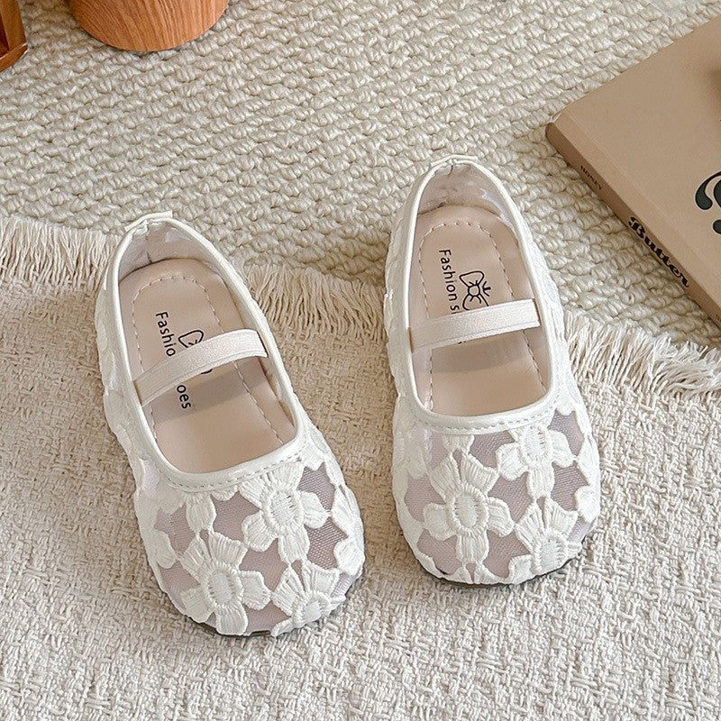 Girls' Flower Mesh Sandals Solid Color Transparent Mesh Princess Shoes