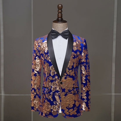 Mens Velvet Sequin Casual Versatile Blazer