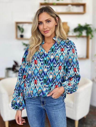 Double Take Full Size Printed Balloon Sleeve Blouse for Women