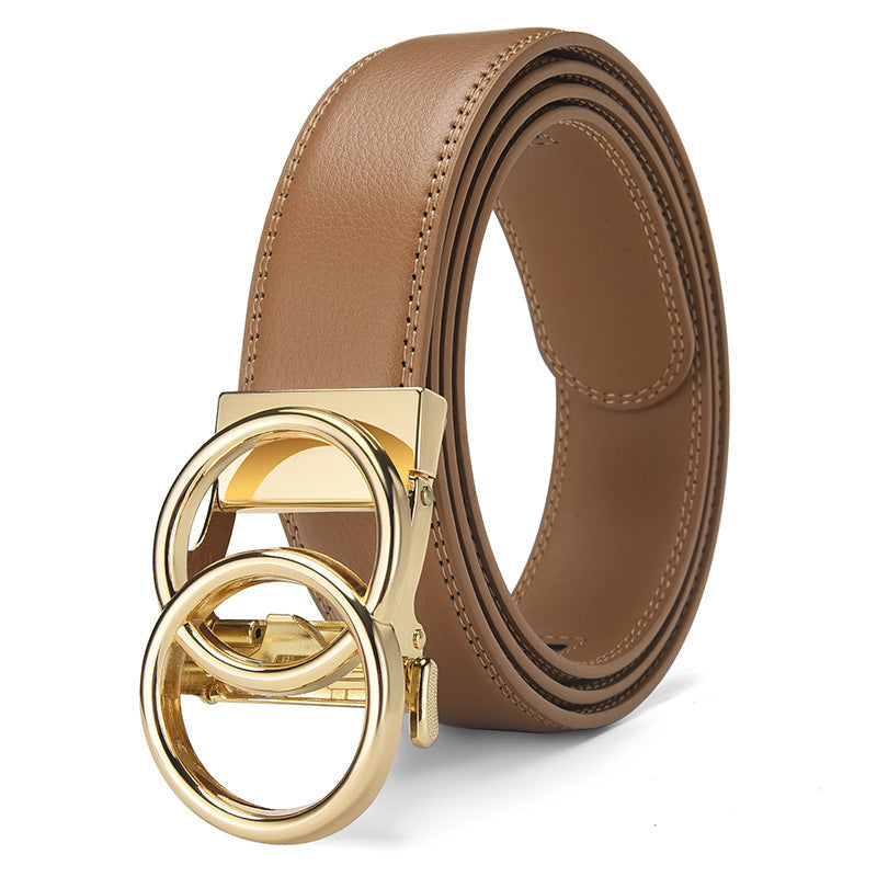 Automatic Buckle Real Leather 14-grain Belt Can Be Fixed  Simple Business Belt 3.5cm.