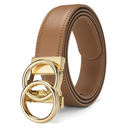 Automatic Buckle Real Leather 14-grain Belt Can Be Fixed  Simple Business Belt 3.5cm.