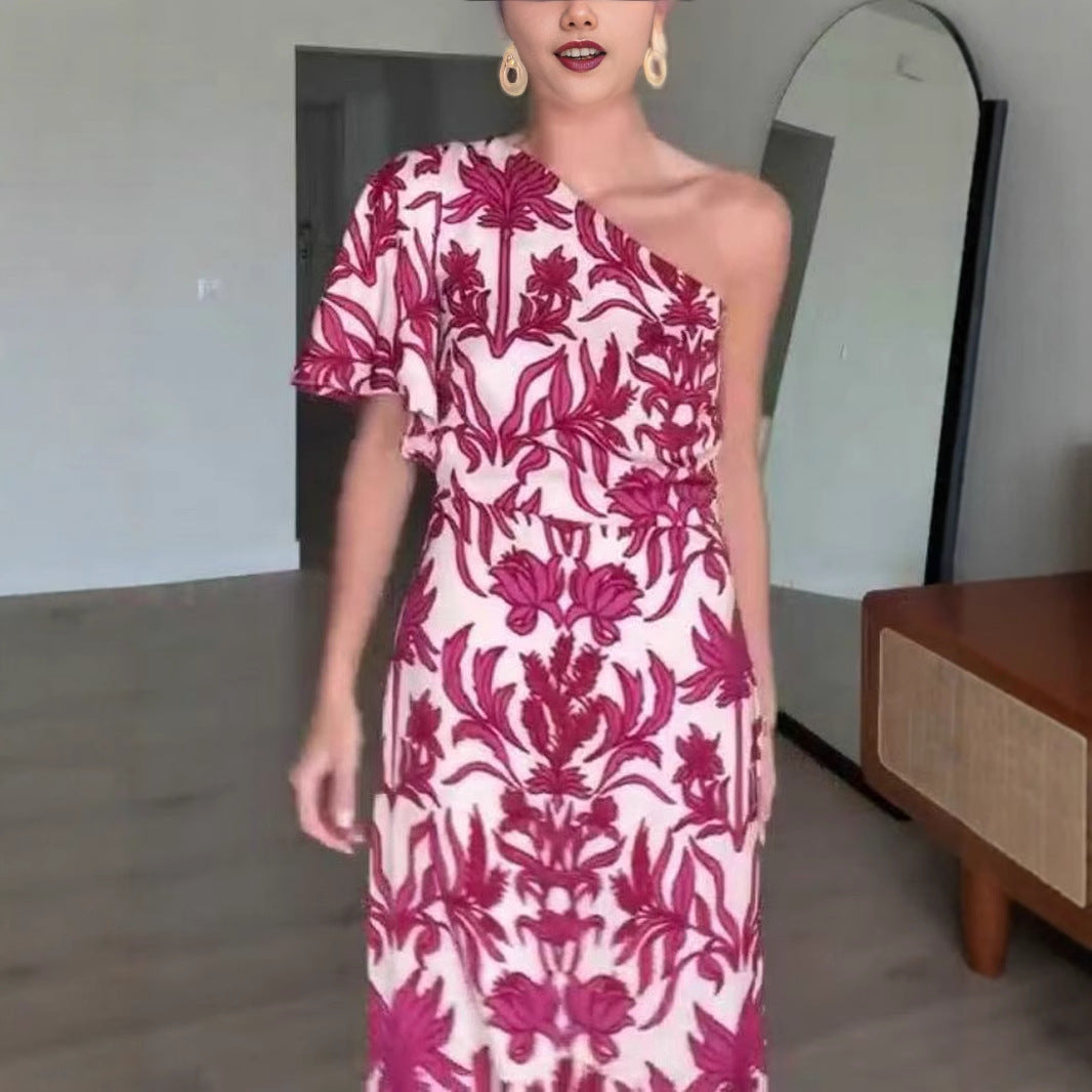 New Summer Sexy Chic One-shoulder Printed Dress