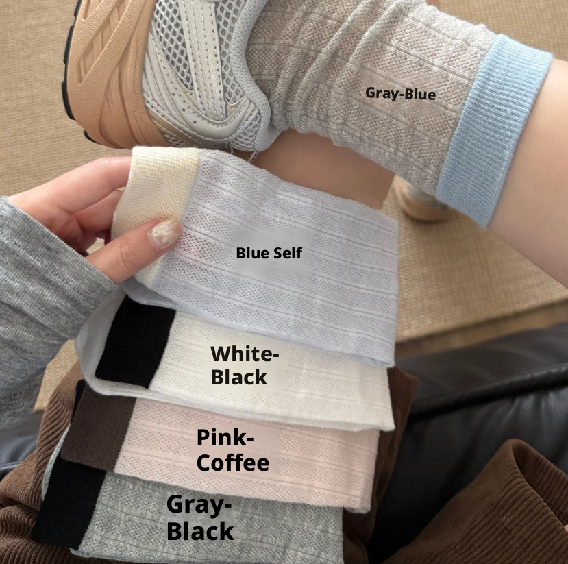 Socks-Mesh contrast hollowed-out models-Gray blue-1 pair