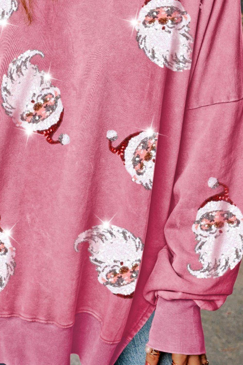 Sequin Santa Drop Shoulder Slit Sweatshirt for Women
