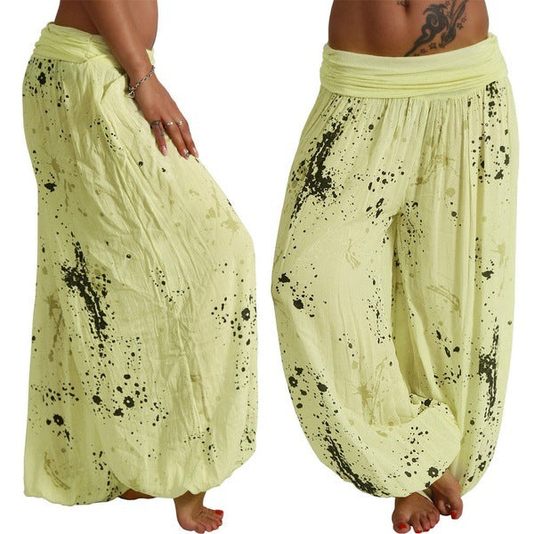 Women's Casual Loose Wide-Leg Pants With Digital Print And Drawstring