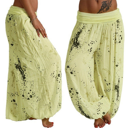 Women's Casual Loose Wide-Leg Pants With Digital Print And Drawstring
