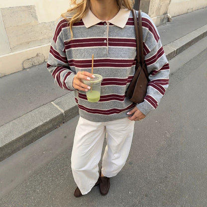 Women's Simple And Versatile Striped Knitted Sweater
