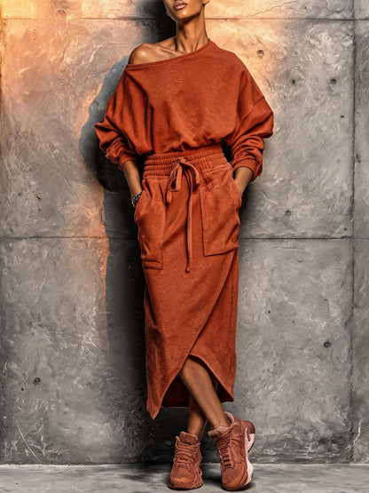 Casual Two-piece Set Short-sleeve Top And Long Skirt