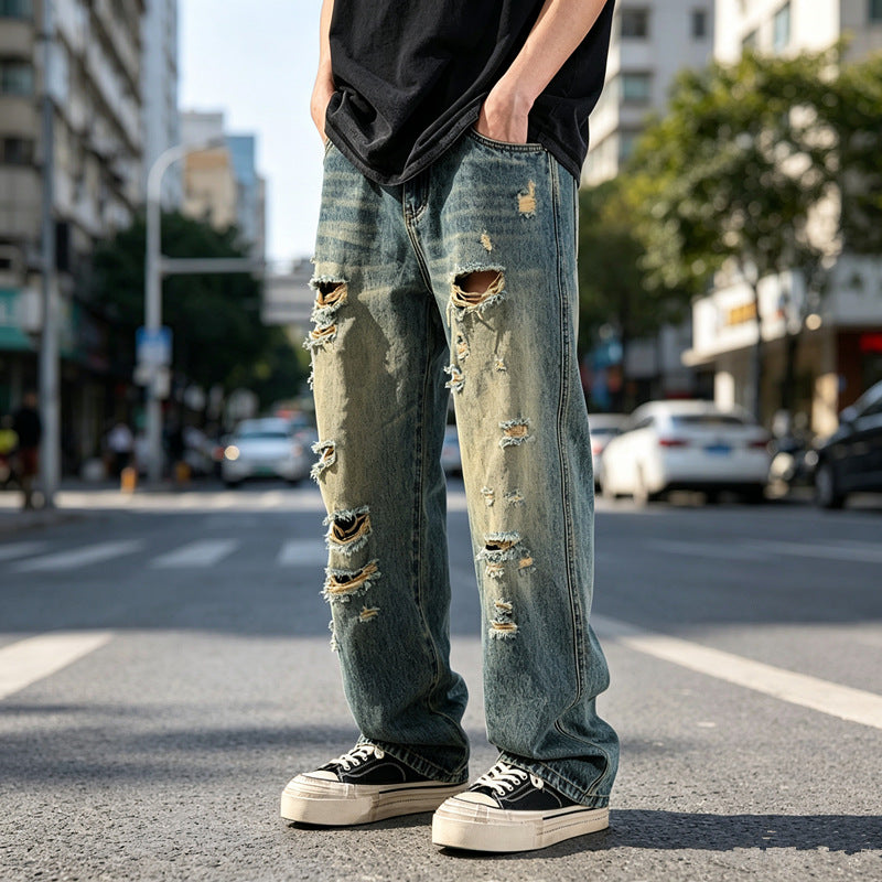 Mens Distressed Baggy Casual Pants With Rips