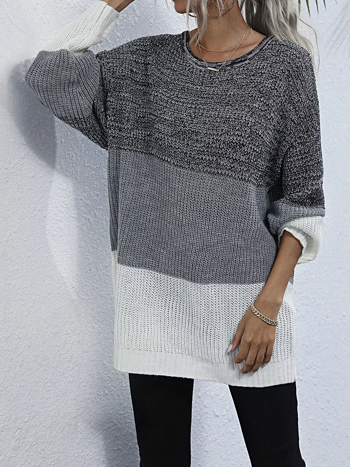 Color Block Round Neck Oversized Sweater