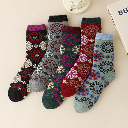 Thick Warm Terry Socks In A Retro Color Palette For Women