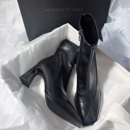 Niche Elegant Short Boots With A Chunky Heel For Women