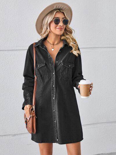 Pocketed Dropped Shoulder Mini Denim Dress for Women