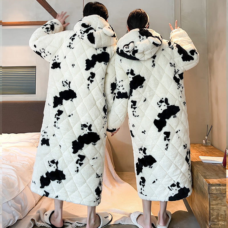Winter Men's Quilted Cow Fleece Bathrobe Nightgown