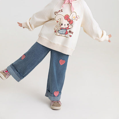 Girls' Embroidered Wide-leg Denim Pantswrinkle-resistant