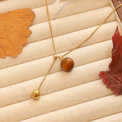 New Maillard Coffee Color Pendant Long Necklace Women's Retro Accessible Luxury High-End Sweater Chain Niche Design Accessories