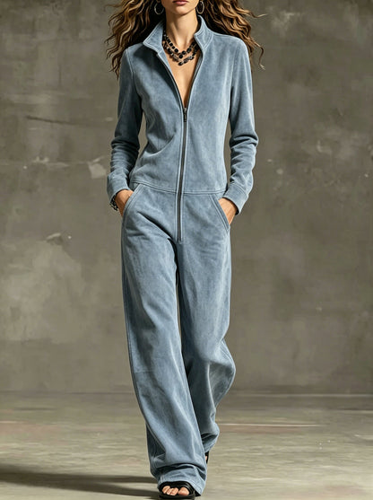Womens Wide-leg Jumpsuit With Zip Pockets