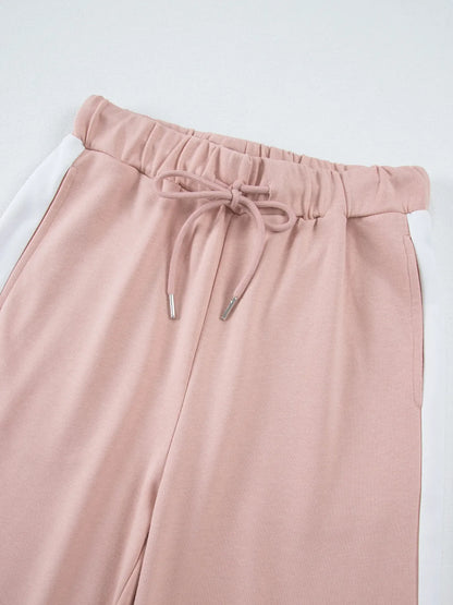 Contrast Trim Round Neck Top and Pants Set