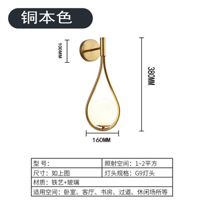 Nordic Bedroom Bedside Led Wall Lamp Golden Personality Home Lighting