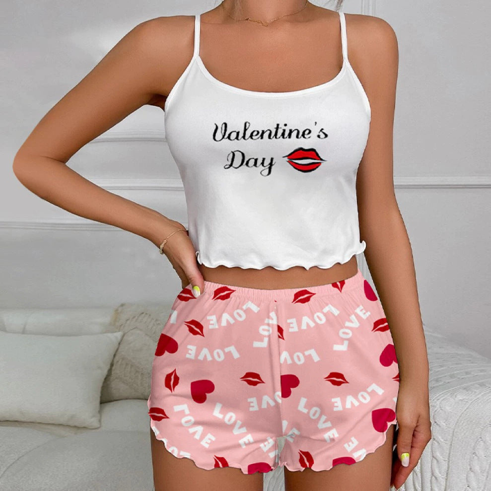New Printed Casual Loungewear Shorts And Camisole Two-piece Set For Women