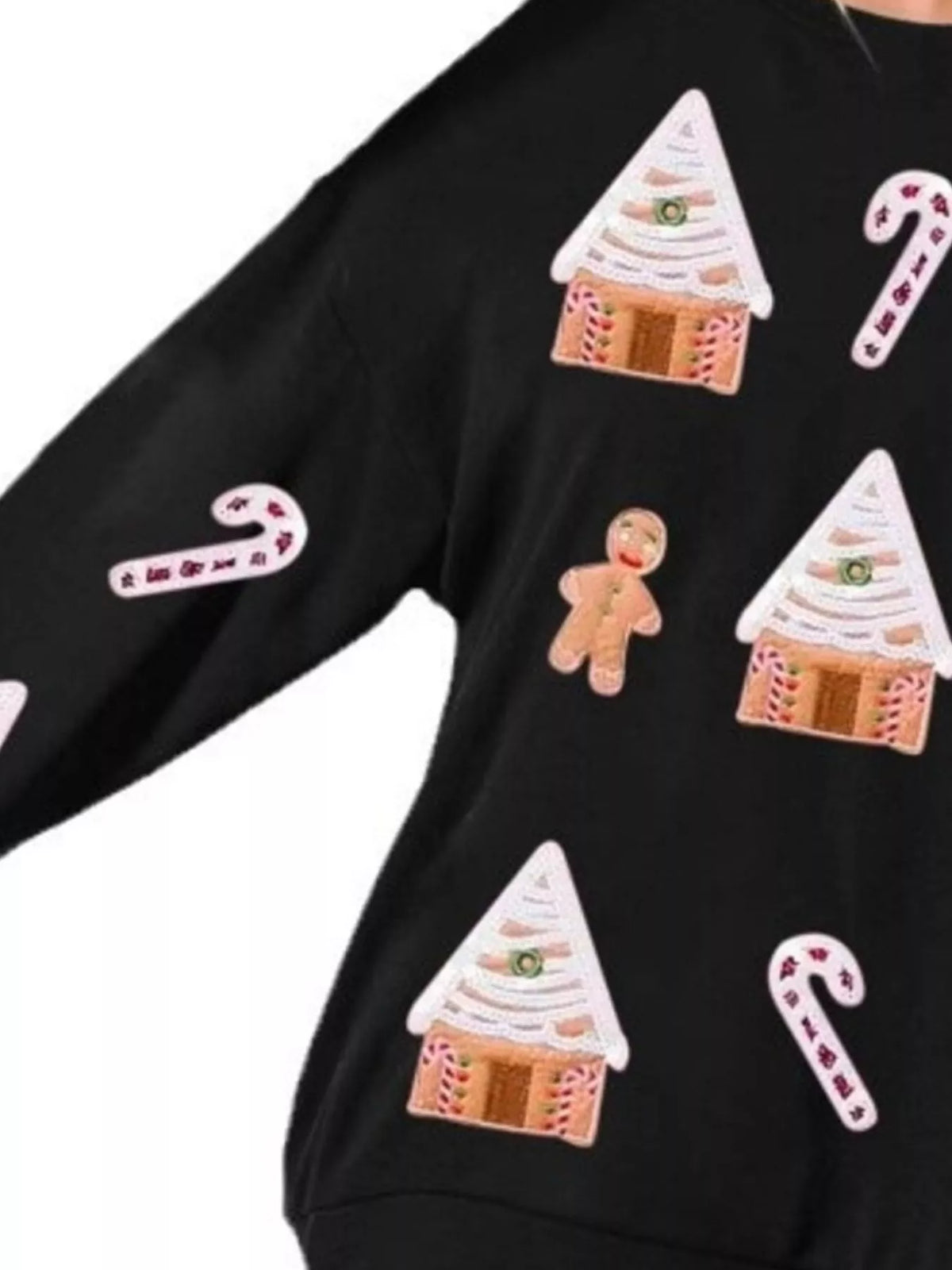Christmas Gingerbread House Sequin Sweatshirt