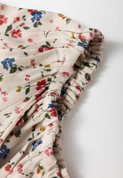 Ruched Printed Scoop Neck Long Sleeve Blouse for Women