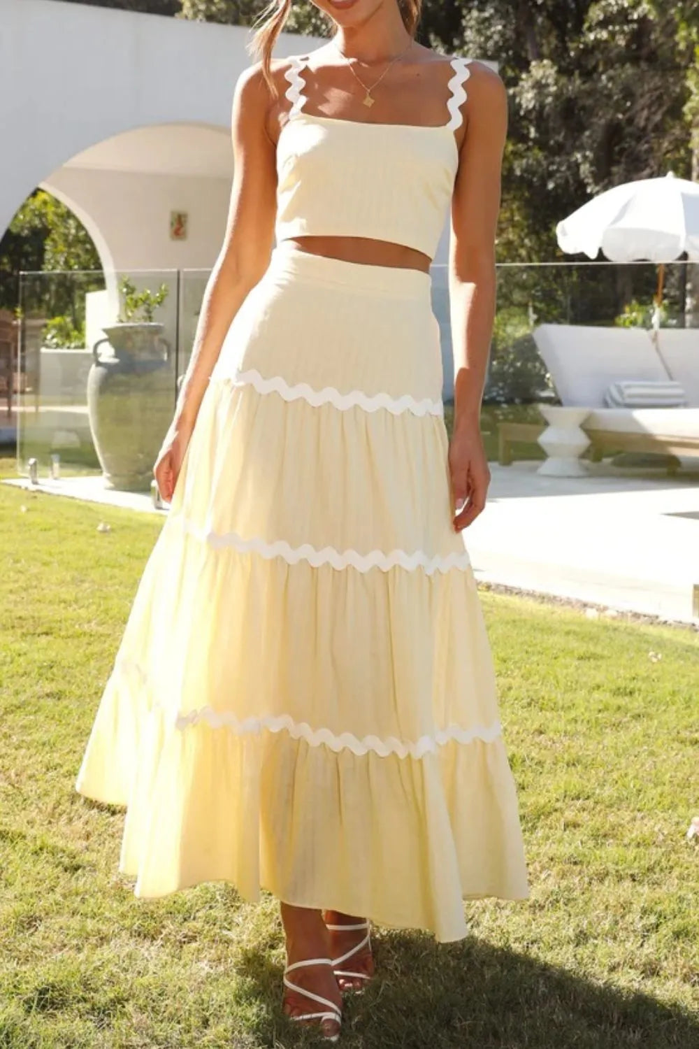 Contrast Trim Cami and Maxi Skirt Set