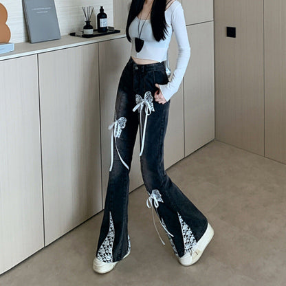 Lace Bow Denim Jeans For Women