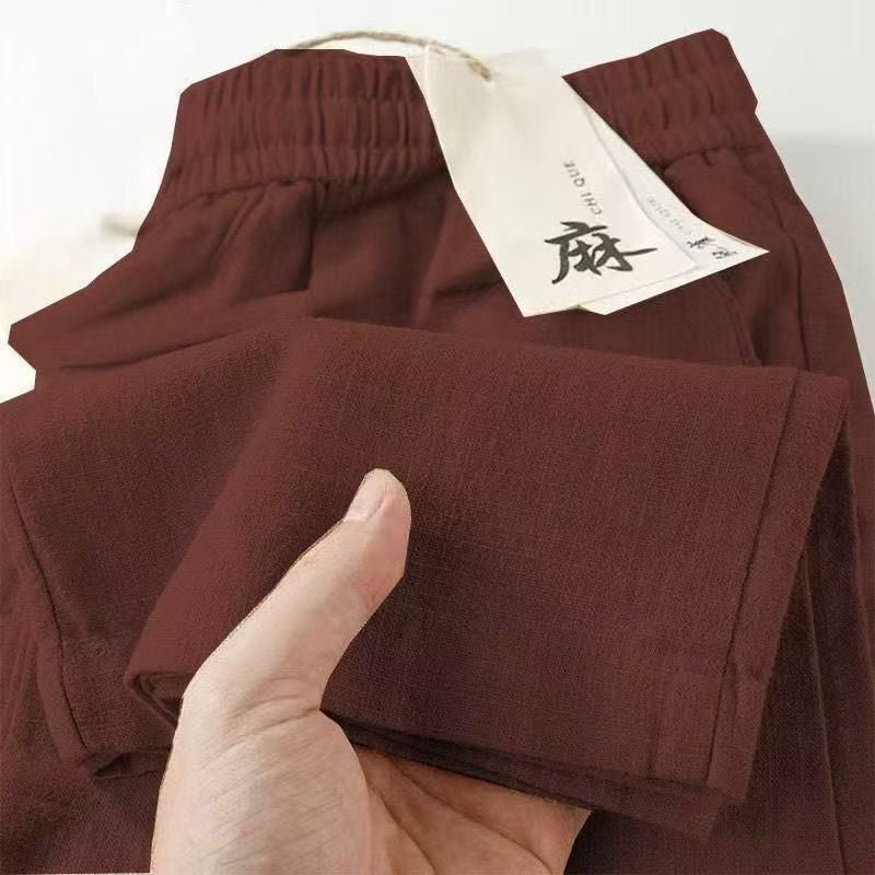 Cropped Ice-silk Breathable Elastic-waist Pants With Pockets