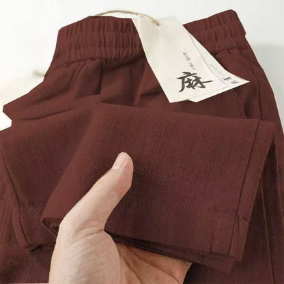 Cropped Ice-silk Breathable Elastic-waist Pants With Pockets