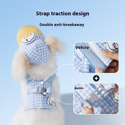 Pet Dog Cat Hat Outdoor Sunshade Anti-strangulation Hand Holding Rope Chest Strap