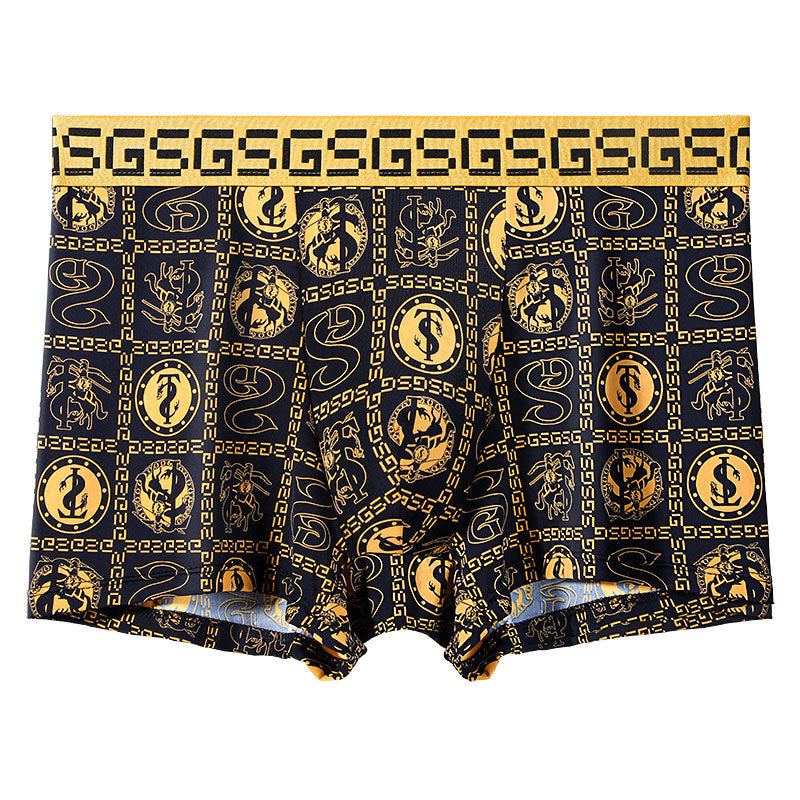 Summer Men's Ice Silk Retro Printed Antibacterial Shorts