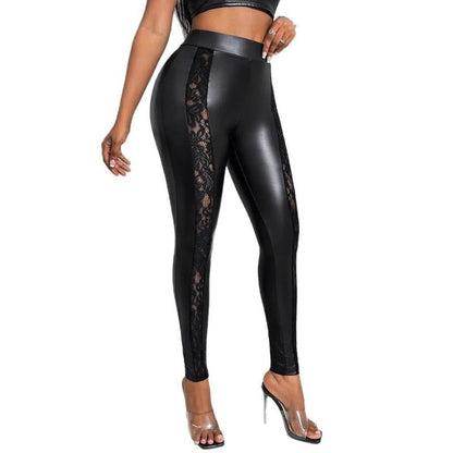 Womens Fashionable Four-Way Stretch Leather Pants